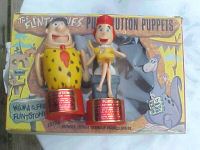 Vintage Fred & Wilma Flinstones Push Button Puppets+Box